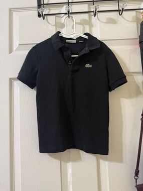 Lacoste Black Boys' Short-Sleeve Polo with Green Crocodile